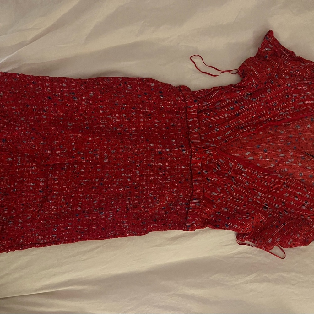 Free People Red Midi Dress with Blue Accents